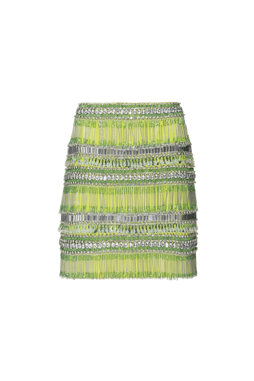 Saia curta bordada crepe joyful verde