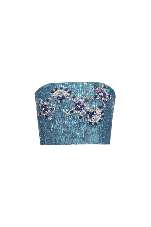 Top cropped bordado paetê acqua azul