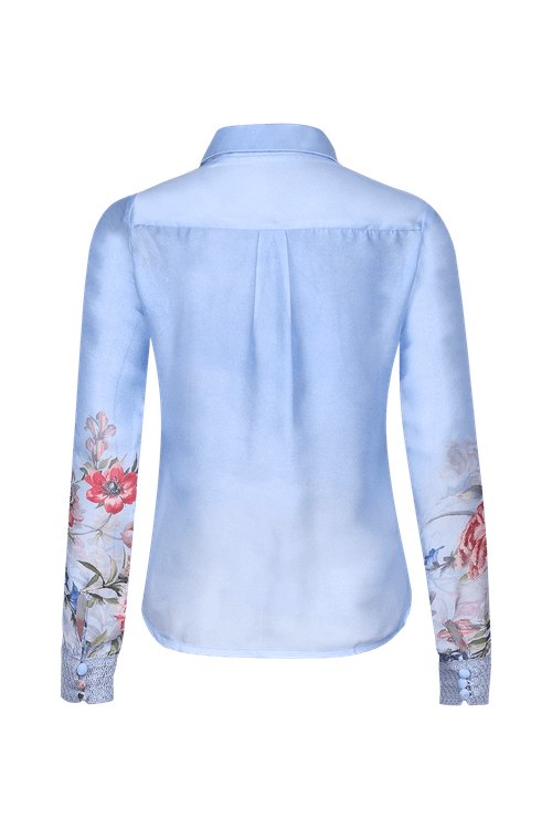 Camisa entremeio cetim floral murakami azul