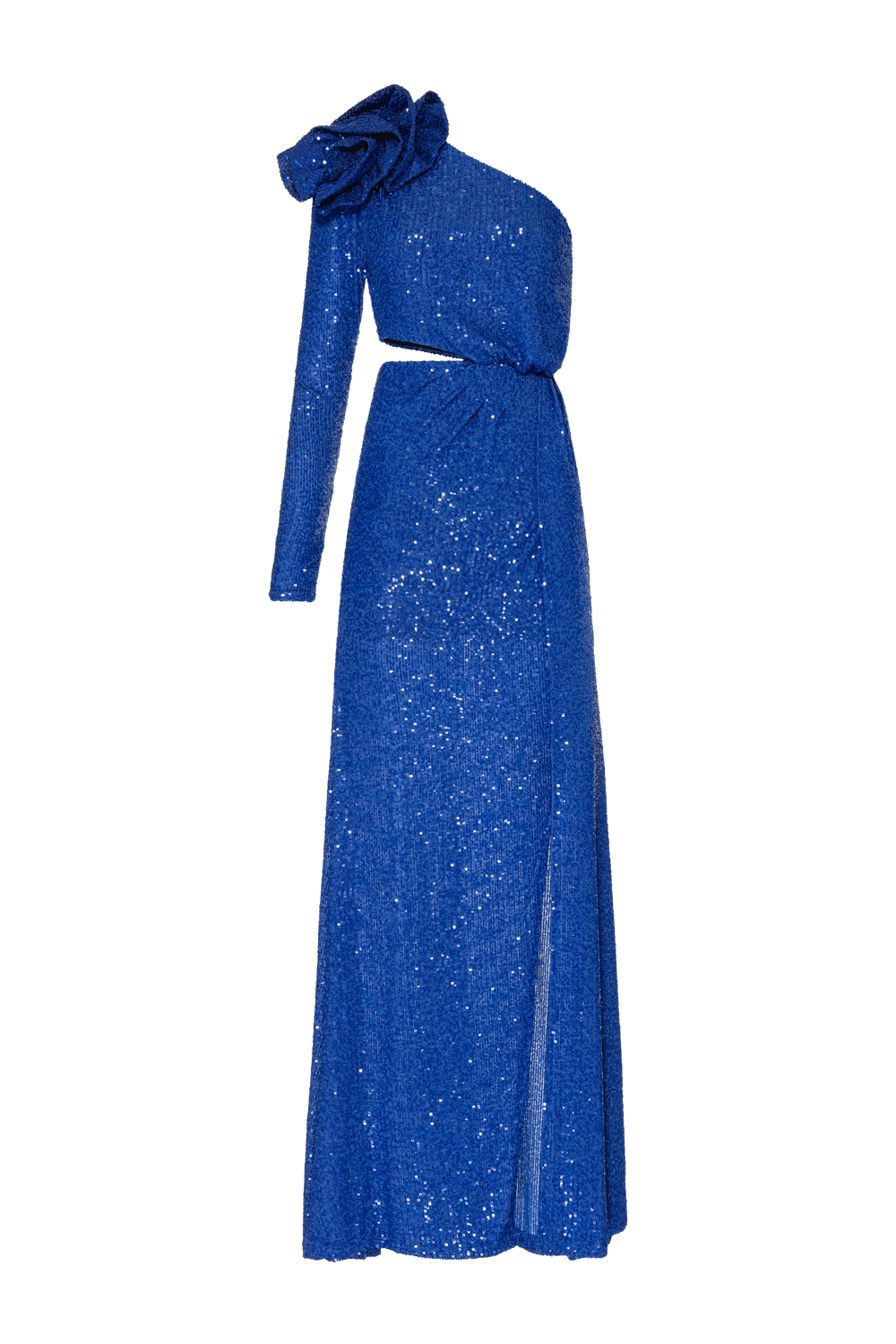 Vestido longo ombro único paetê royal azul