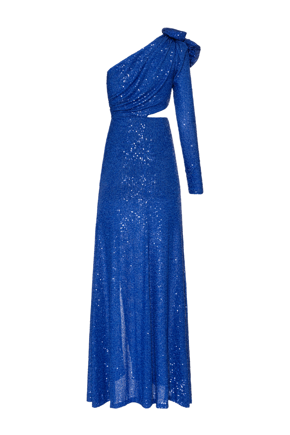 Vestido longo ombro único paetê royal azul