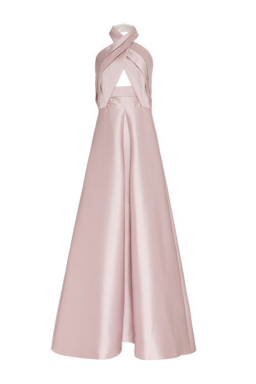 Vestido longo frente única étoile mikado rose