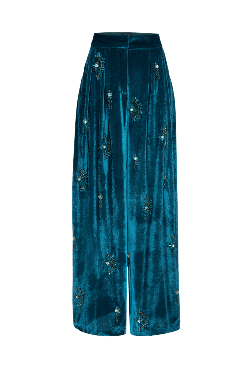 Calça bordado new radiant velvet azul petróleo