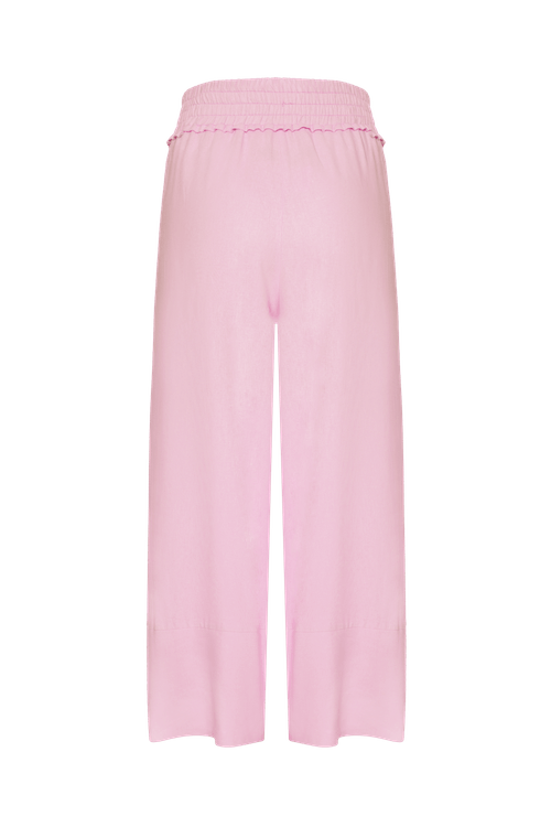Calça ampla elásticos linho light charm rosa