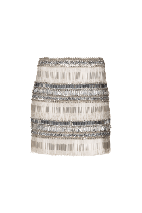 Saia curta bordada crepe joyful off white