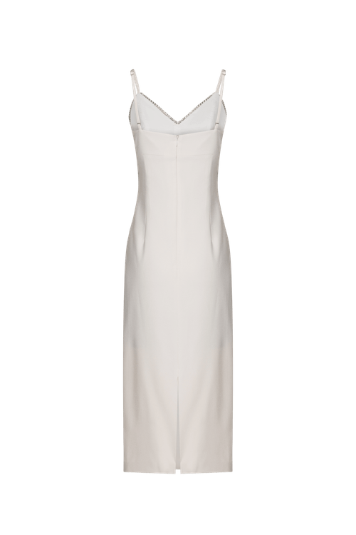 Vestido mídi bordado crepe joyful off white