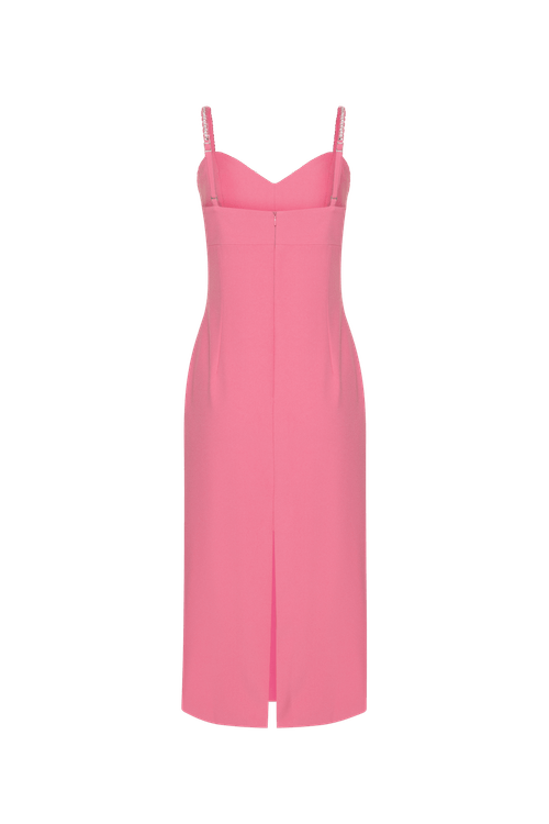 Vestido mídi bordado crepe joyful rosa