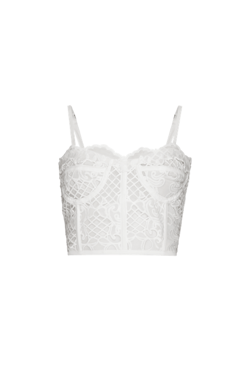 Top cropped tela richilieu pearl glam off white