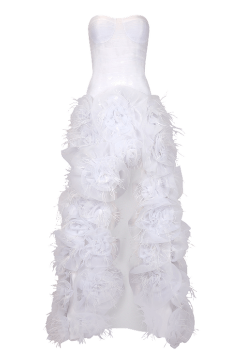 Vestido longo fenda organza bloom branco