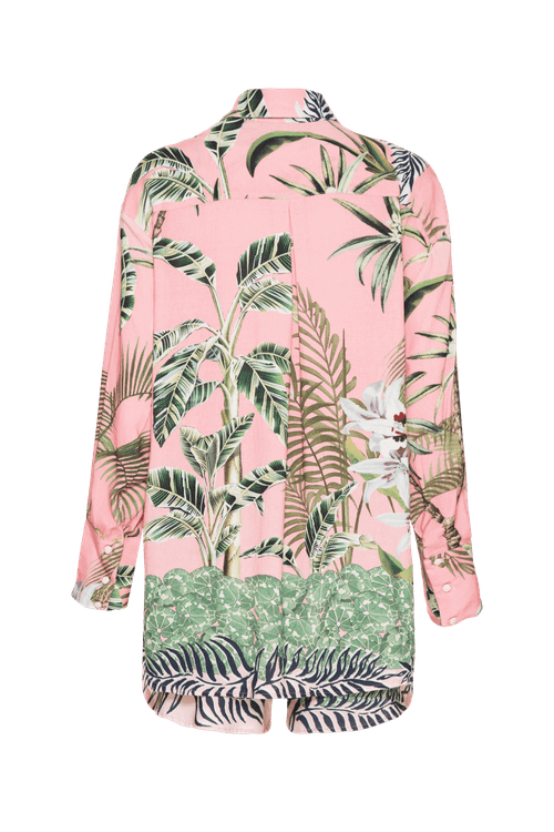 Pijama curto botões tropical orquídea rosa