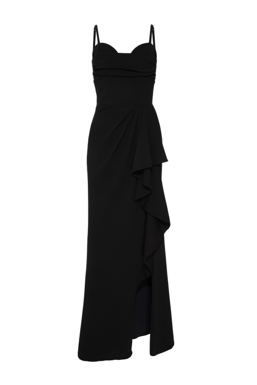 Vestido longo fenda crepe light spot preto