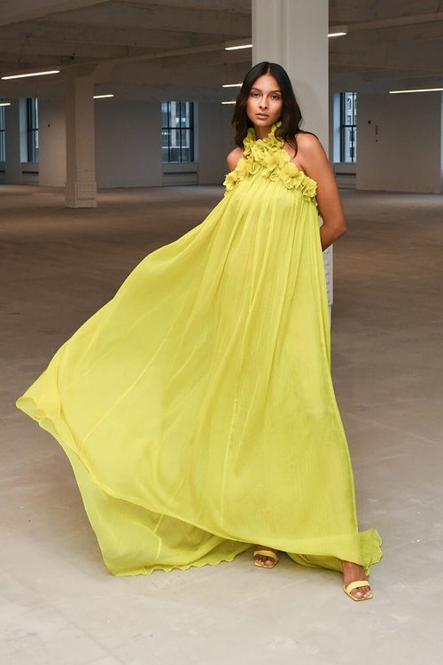 Vestido longo frente única silky grace amarelo