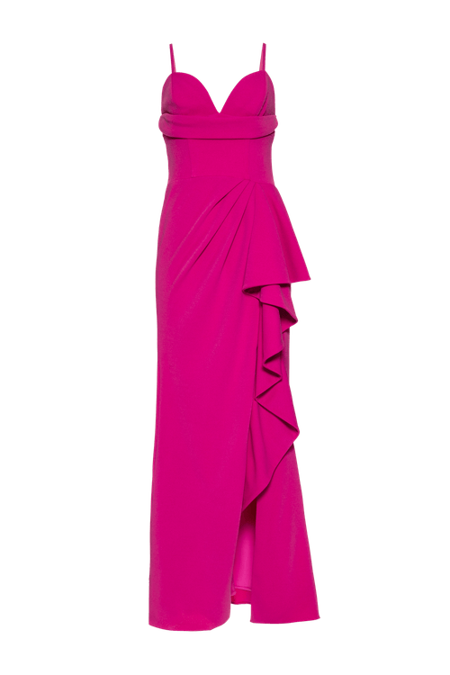Vestido longo fenda crepe light spot pink