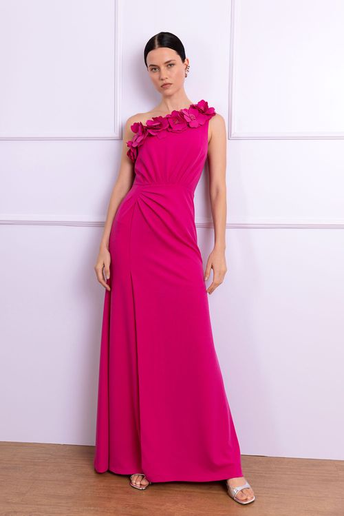 Vestido longo flower crepe light spot pink