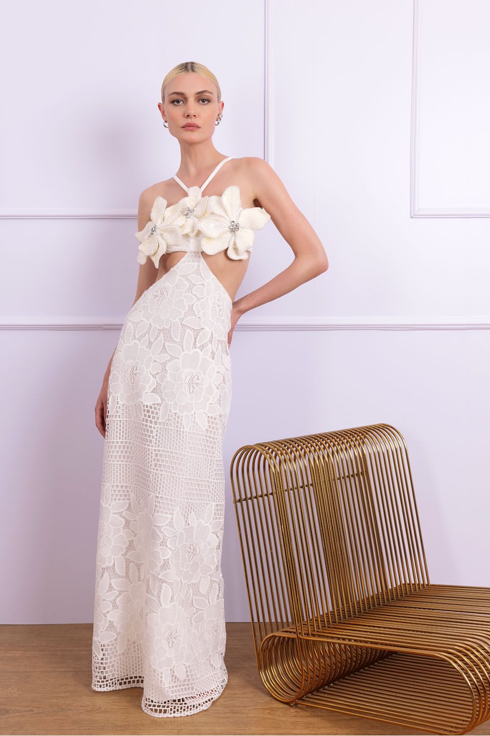 Vestido longo guipir aura off white