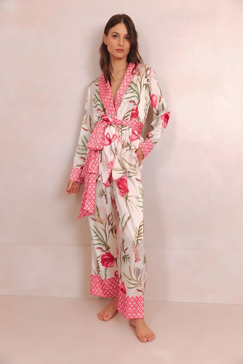 Pijama longo vieira flower off white