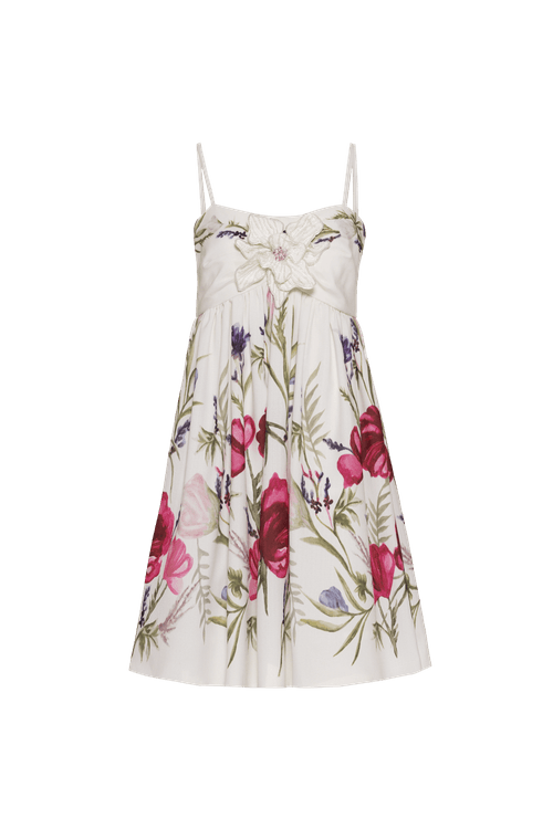 Vestido curto franzidos vieira flower off white