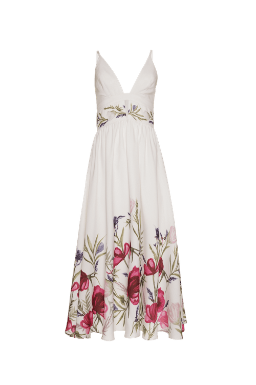 Vestido mídi vieira flower off white