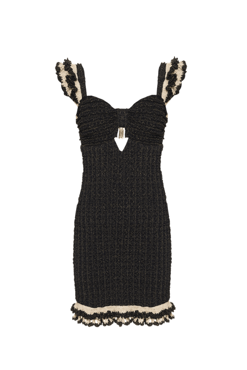 Vestido curto jacquard vintage lurex  preto