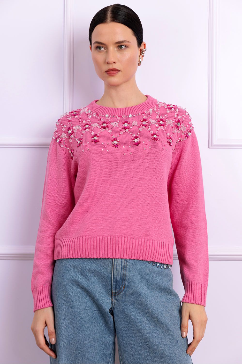 Tricot bordado serene rosa