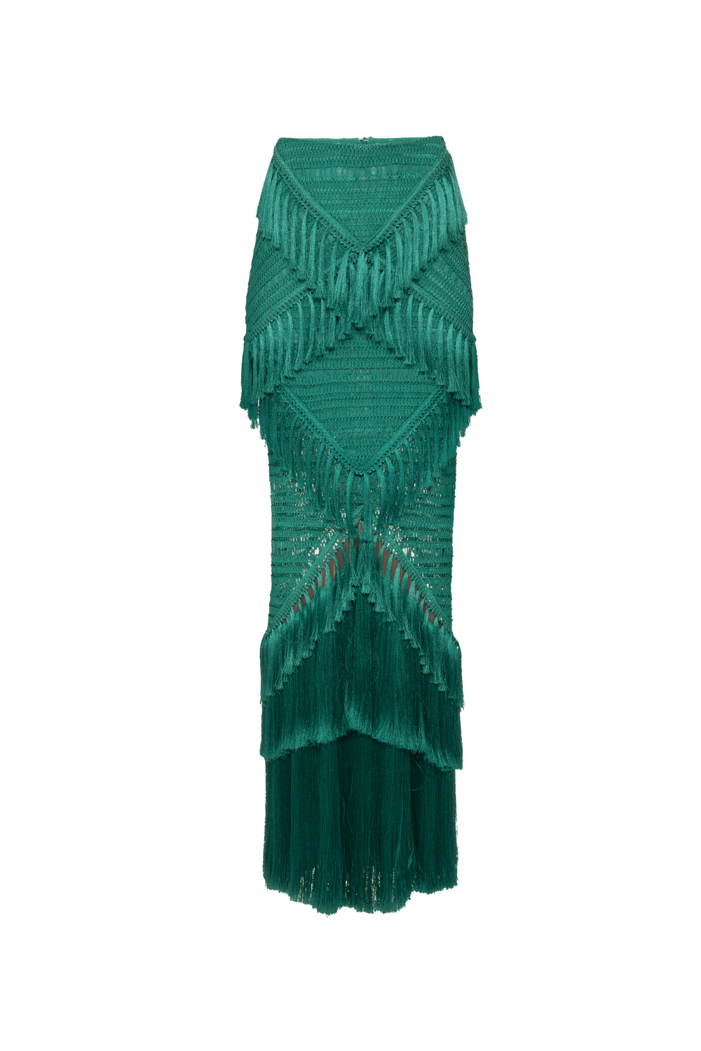 Saia longa vibrant fringe verde