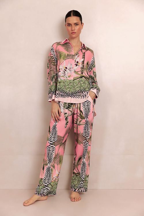 Pijama longo tropical orquídea rosa