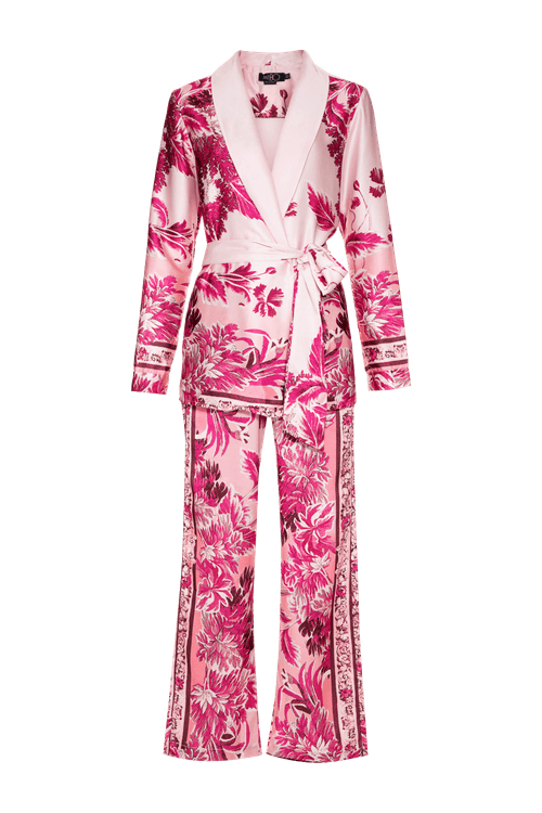 Pijama longo cetim gilly flower rosa