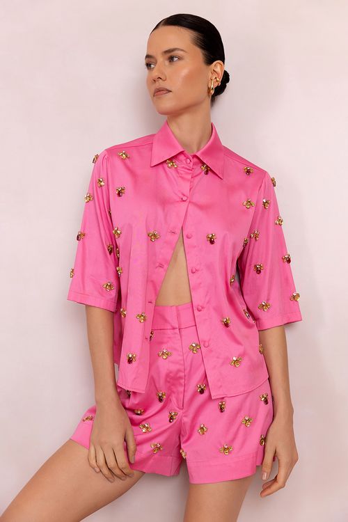 Camisa tricoline amity pink dream