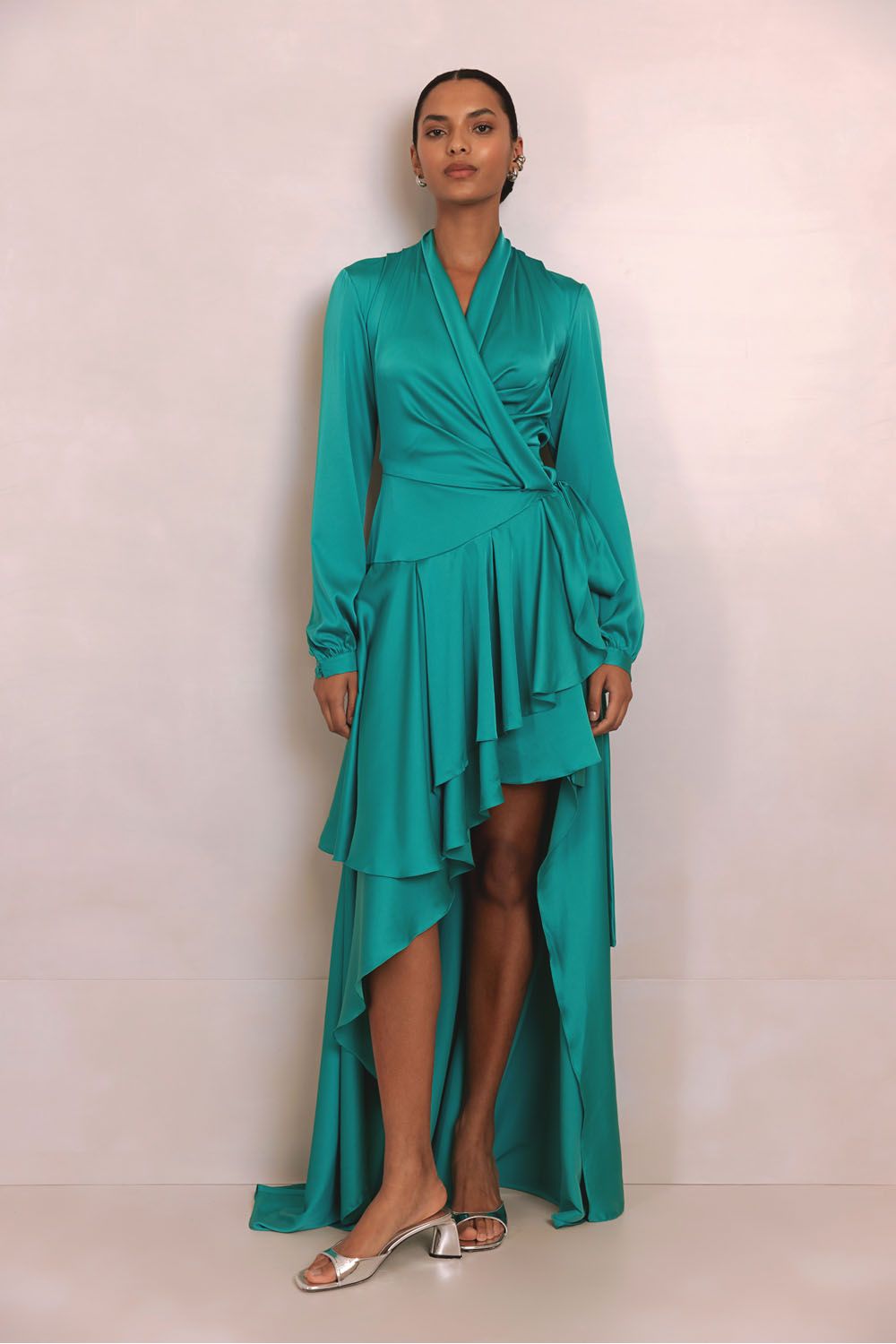 Vestido longo cetim emerald verde