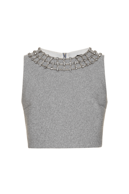 Top cropped charm twill cinza