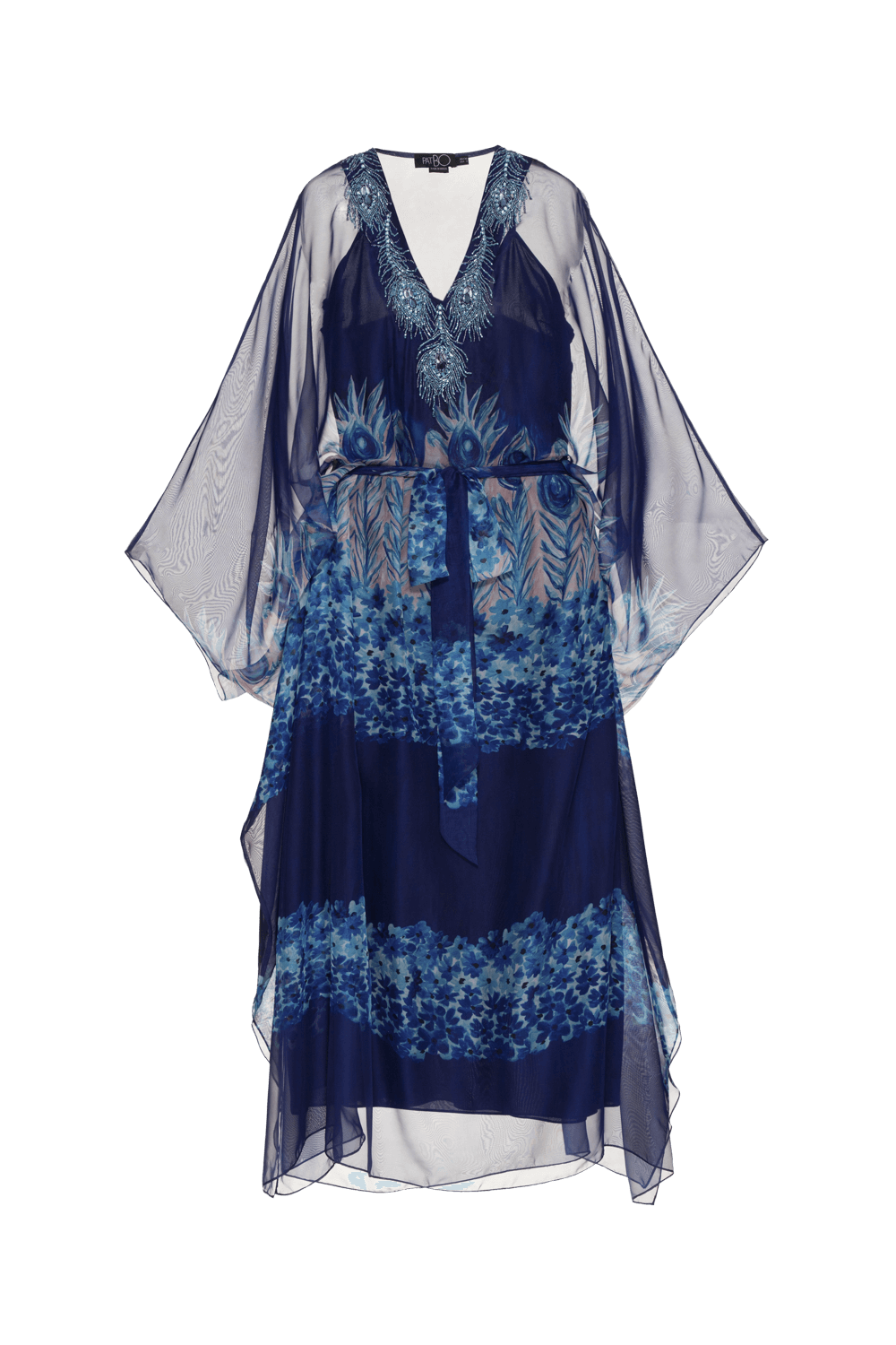 Kimono longo peacock azul