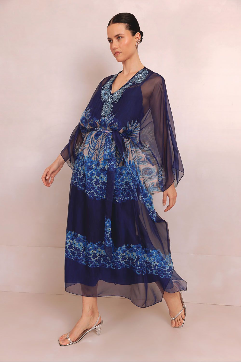 Kimono longo peacock azul