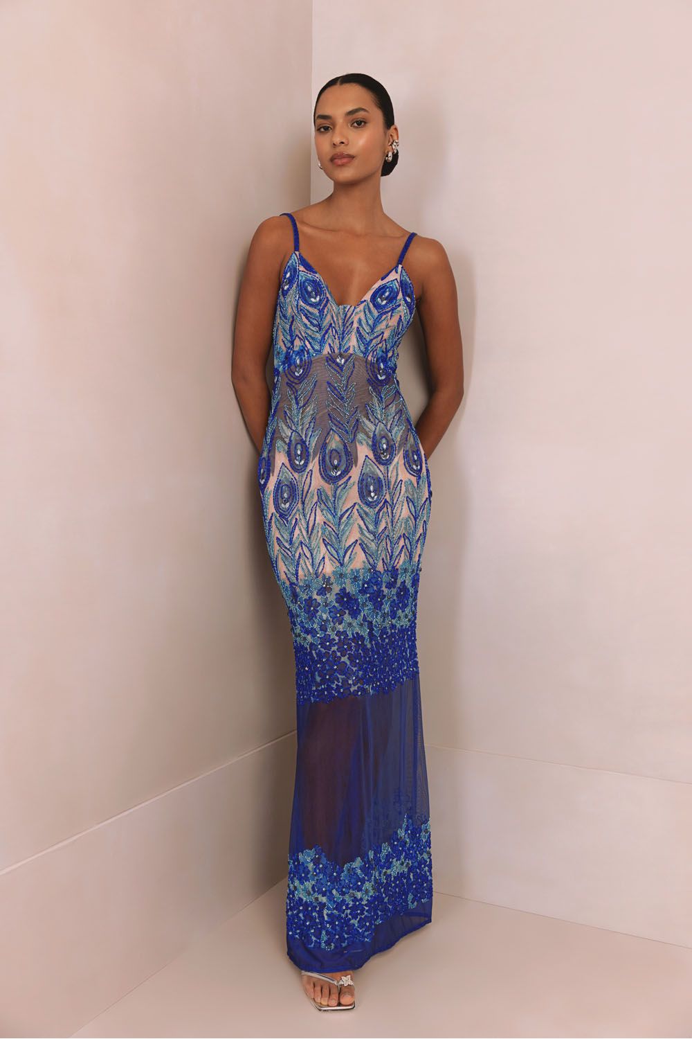 Vestido longo peacock azul