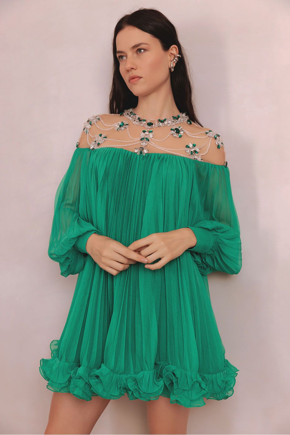 Vestido curto silky grace verde escuro