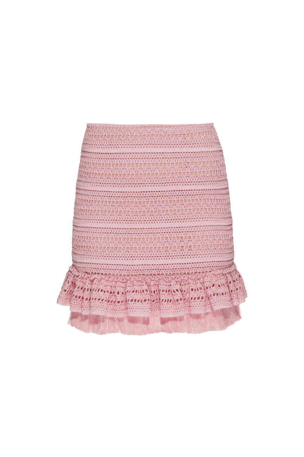 Saia curta tela sweet fringe rosa