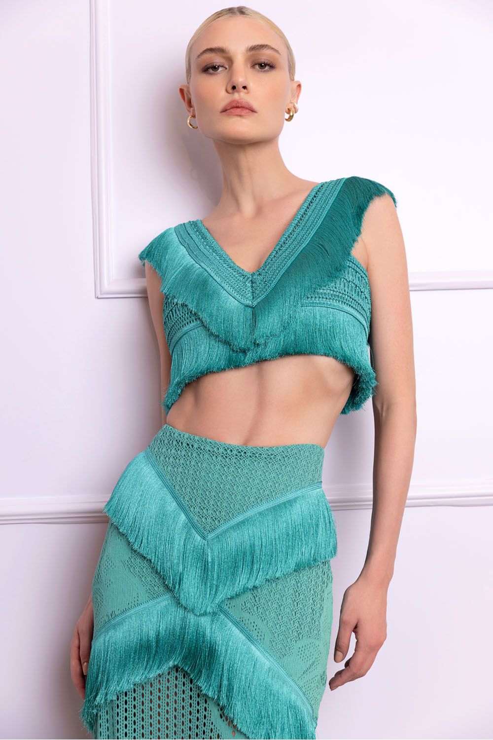 Top tela sweet fringe verde