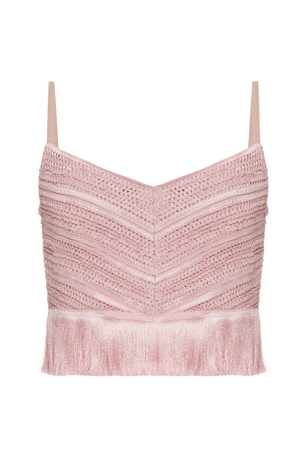 Top cropped tela sweet fringe rosa