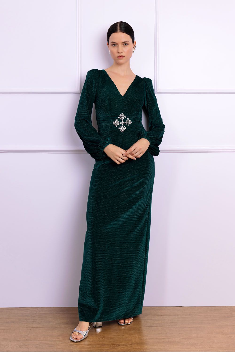 Vestido longo velvet deep rich verde escuro