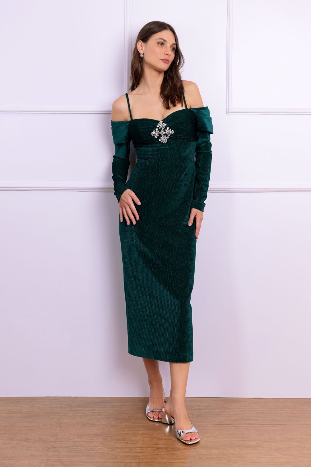 Vestido mídi velvet deep rich verde escuro