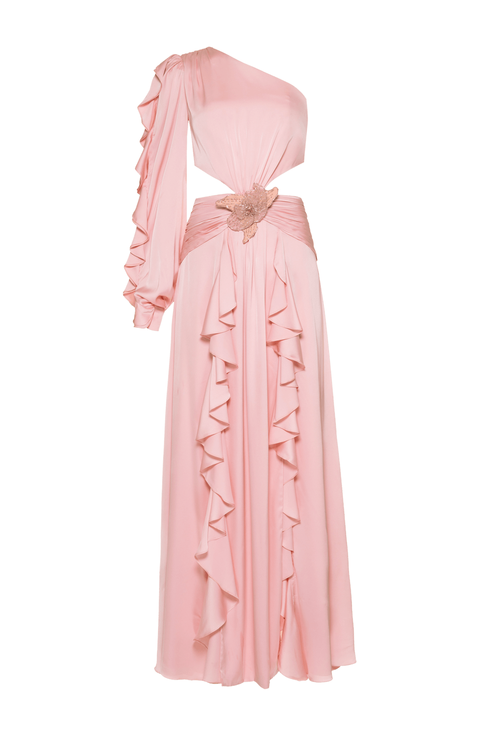 Vestido longo cetim rafine rosa claro