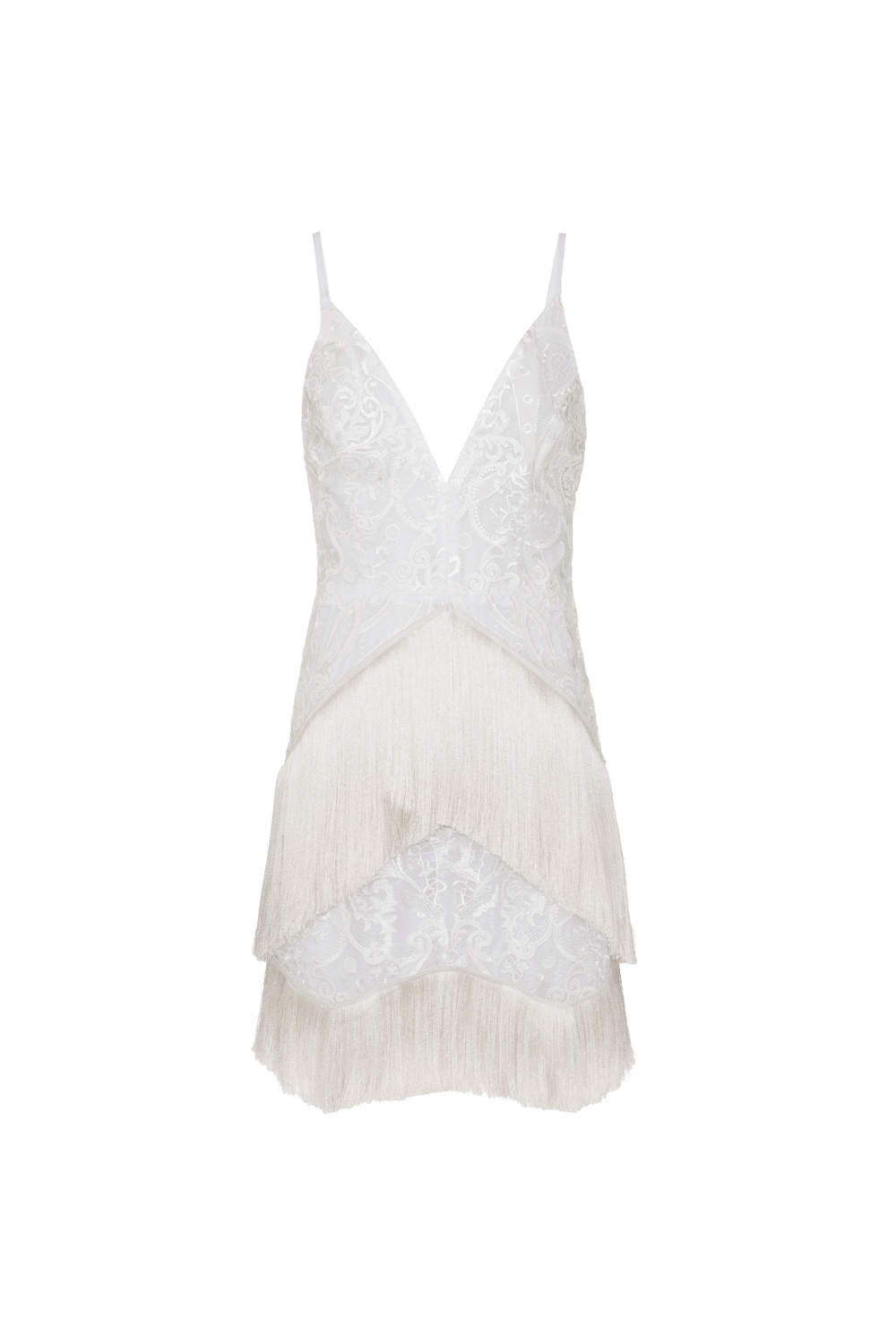 Vestido curto renda crystal off white