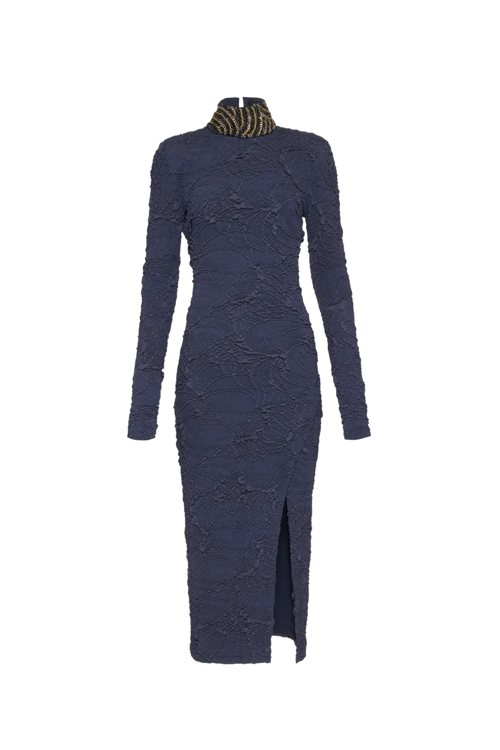 Vestido mídi malha jacquard azul escuro