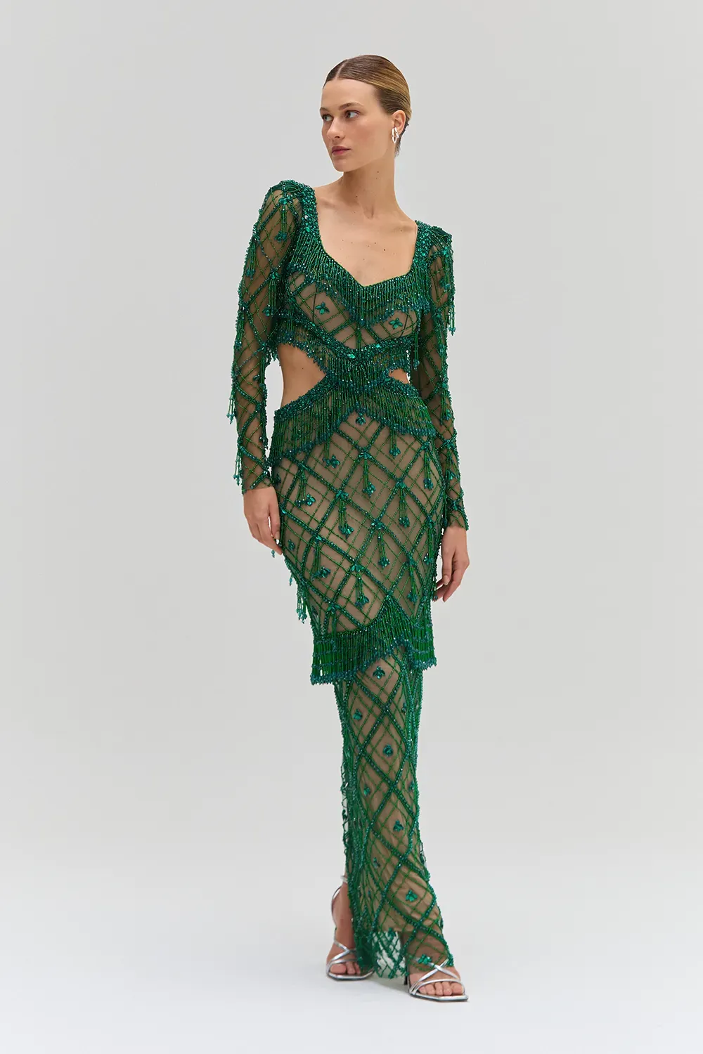 Vestido longo crystal embroidery verde