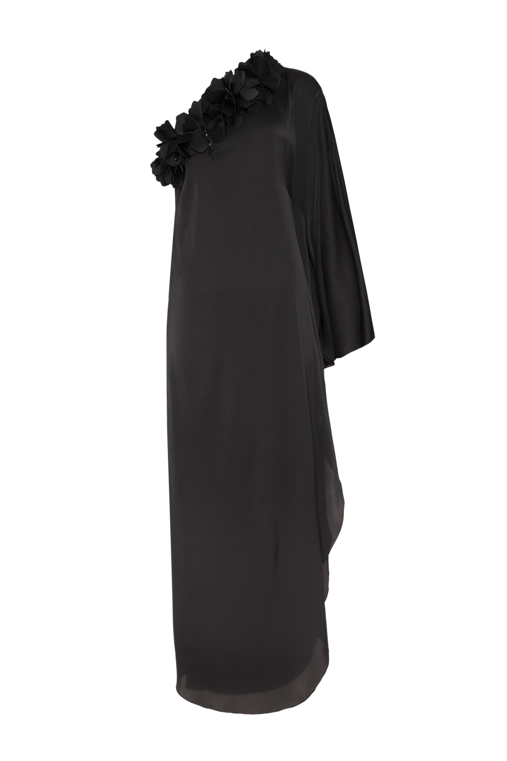 Vestido longo flores cetim rafine preto