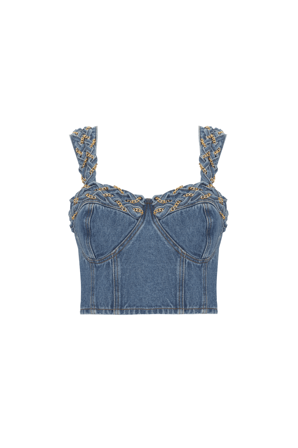 Top cropped marine denim azul