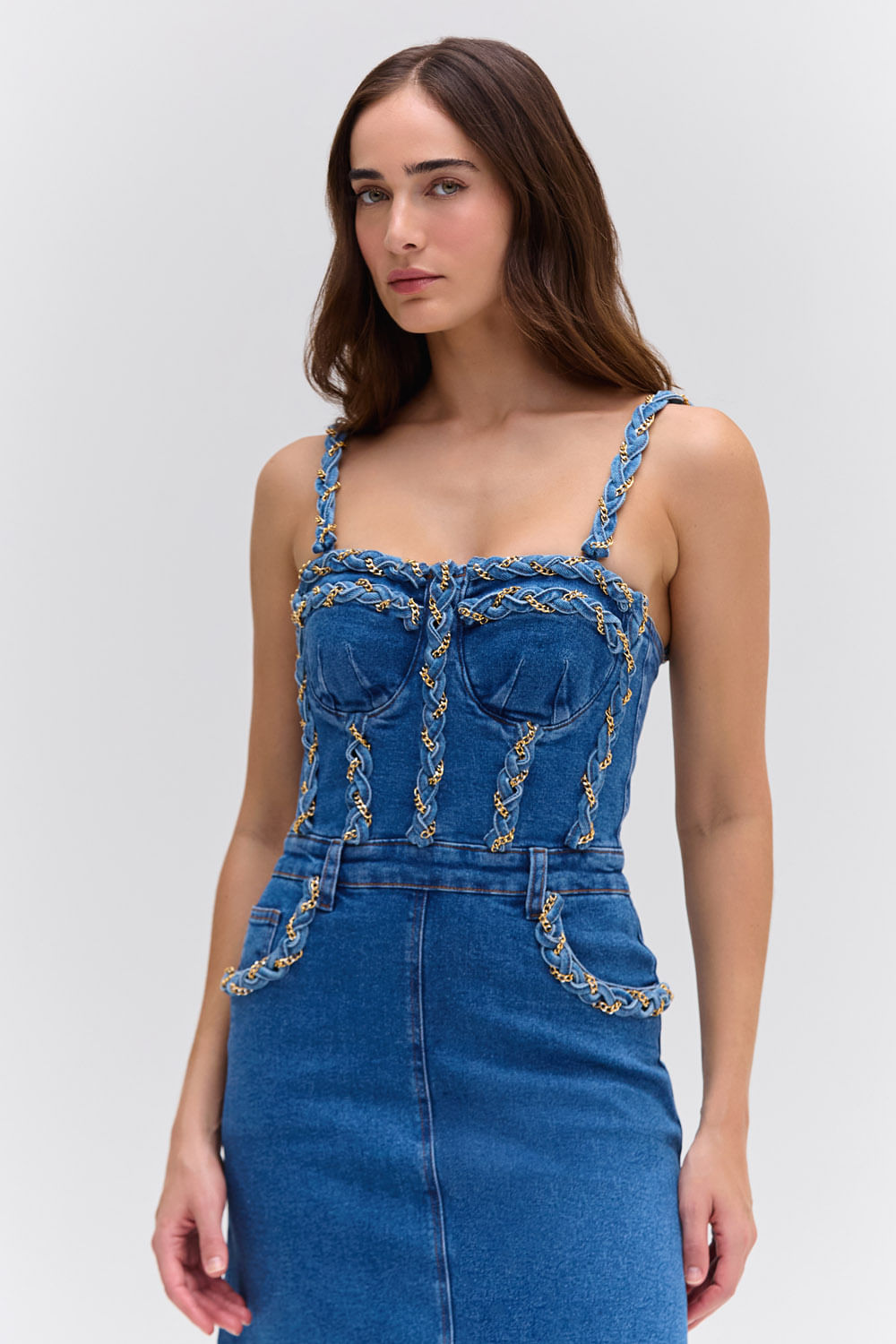 Vestido mídi marine denim azul