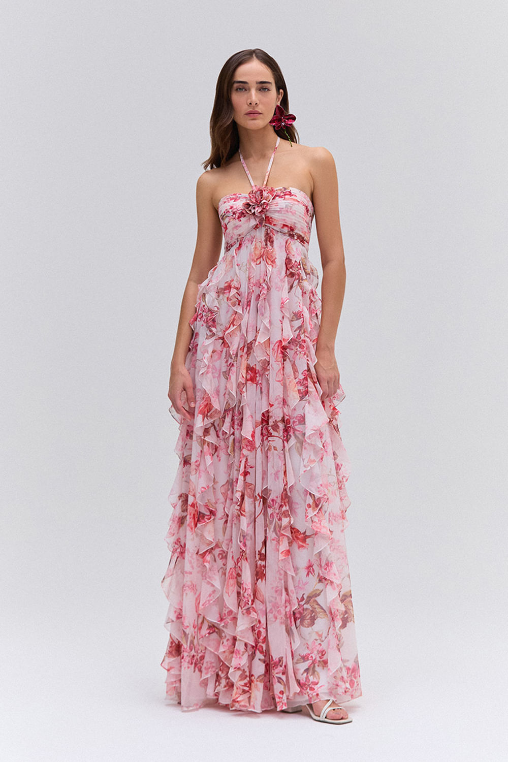 Vestido longo floral primrose off white