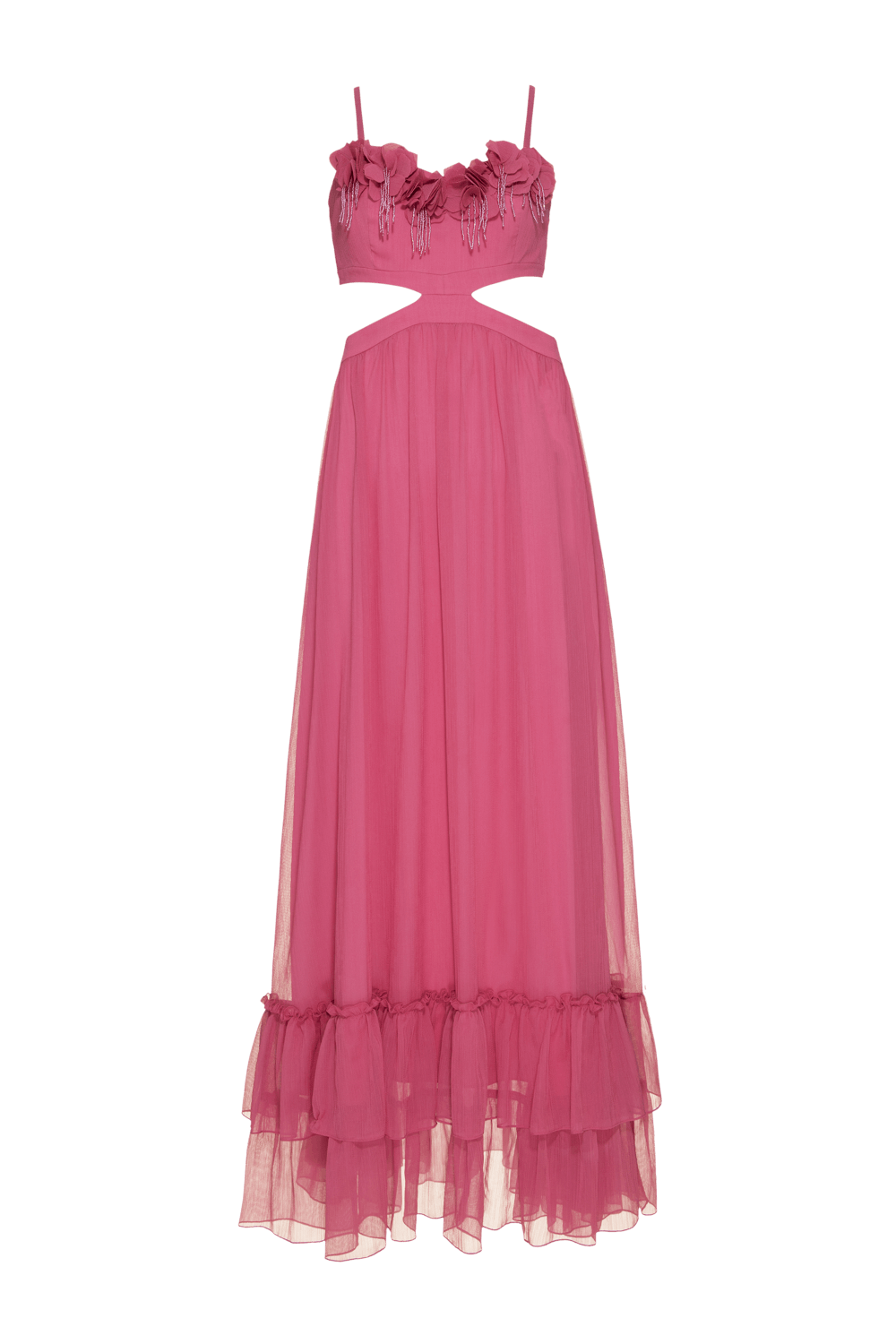 Vestido longo silky plisse rosa