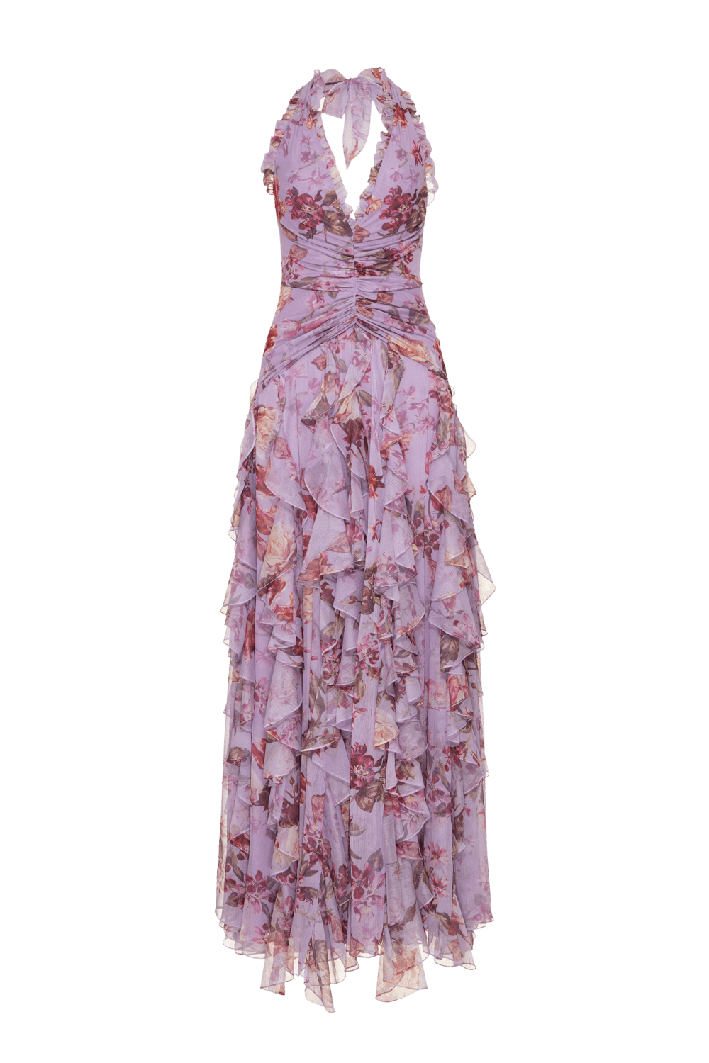 Vestido longo floral primrose lilas