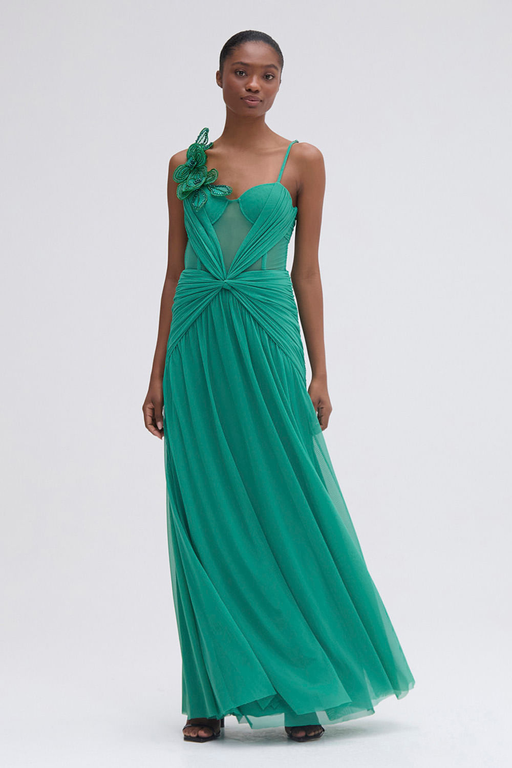 Vestido longo silky plisse verde